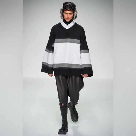 Shaun Samson Other - Shaun Samson A/W 2013 Runway Gray Wool Leather Hockey Jersey Pullover Top Jacket